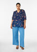 Bluse med blomstertrykk og V-hals, Bl&aring;, Model image number 1