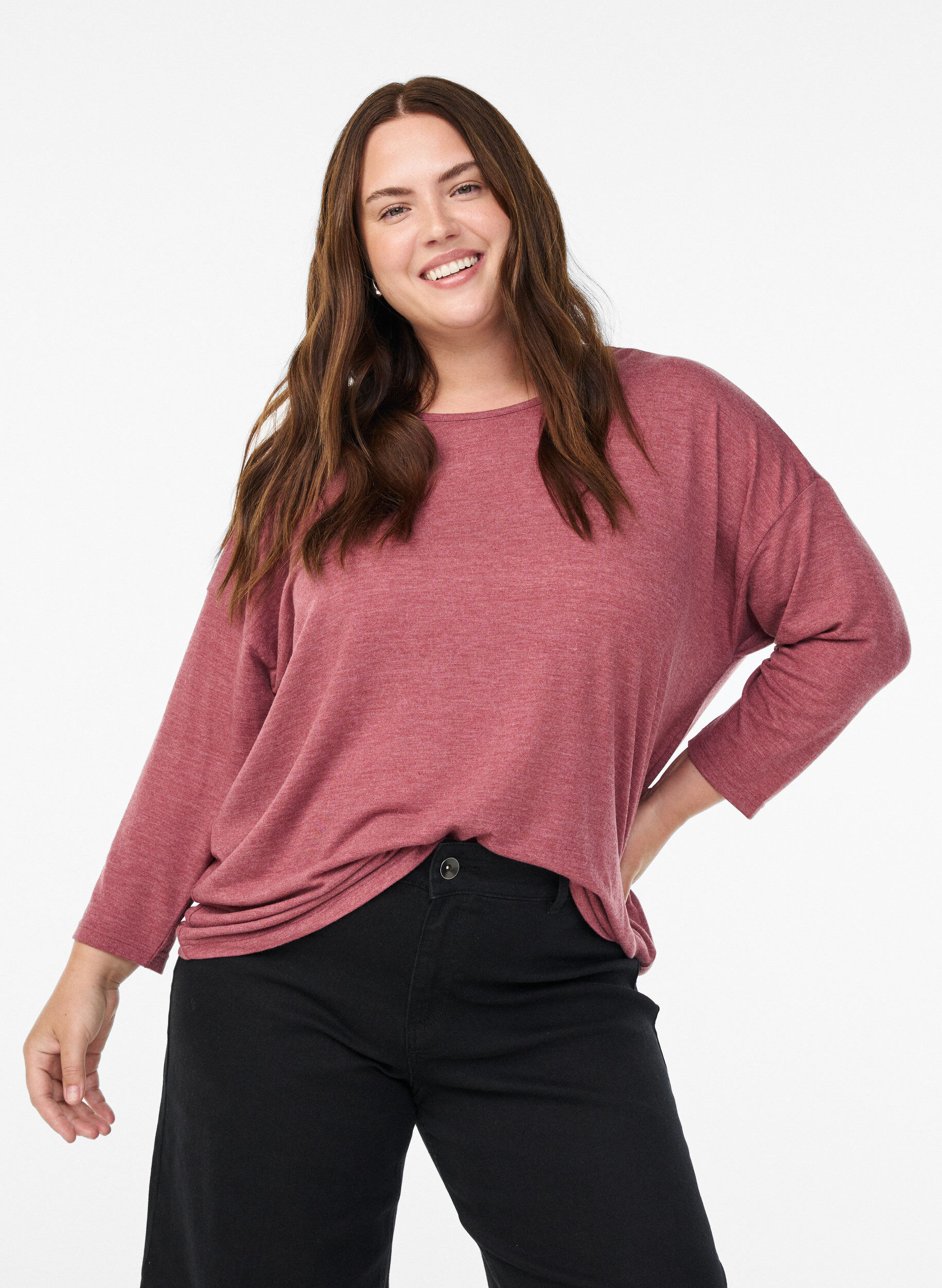 ZizziJersey bluse med 3/4 ermer, Rosa, Model image number 0