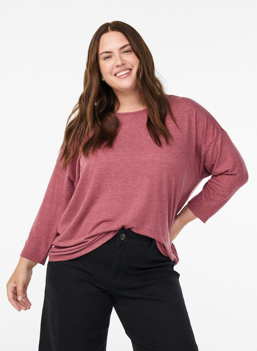 Jersey bluse med 3/4 ermer, Rosa, Model image number 0