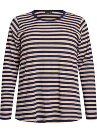Stripete bluse med lange ermer, Beige Stripete bluse med lange ermer