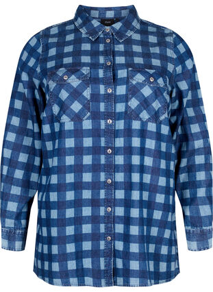 Skjorte i bomull med paisleymønster, Blue Check, Packshot image number 0