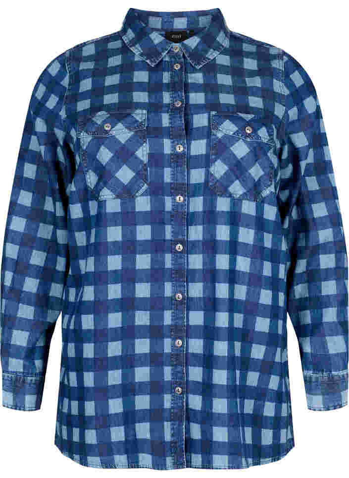 Skjorte i bomull med paisleymønster, Blue Check