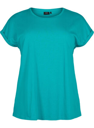 Kortermet T-skjorte i bomullsblanding, Teal Blue, Packshot image number 0