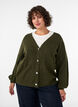 Cardigan med V-hals og ribbestruktur, Gr&oslash;nn, Model image number 0