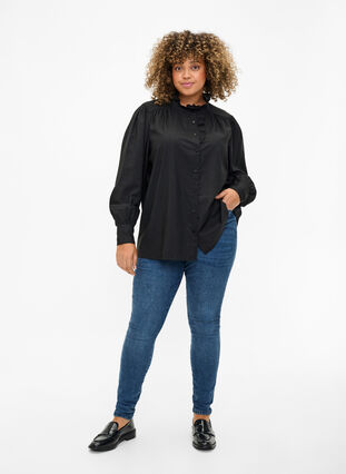 Viscose skjorte Bluse med ruffles, Black, Model image number 2
