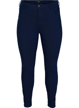 Amy jeans med høyt liv og 4-way stretch, Dark blue, Packshot image number 0