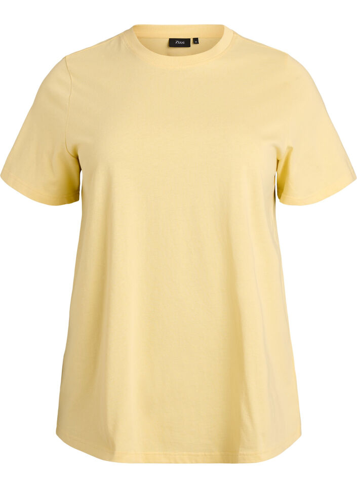 Basic T-skjorte i bomull med rund hals, Gul, Packshot image number 0