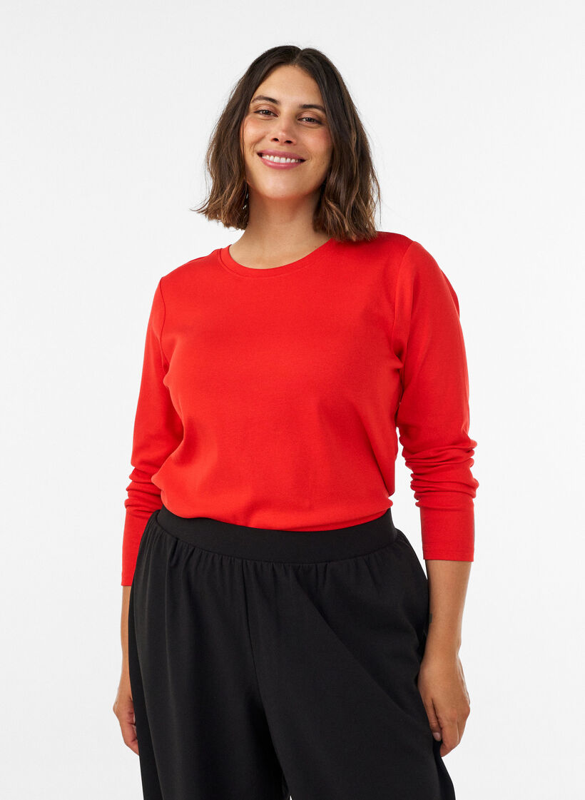 Langermet basis-T-skjorte med rund hals, R&oslash;d, Model image number 0