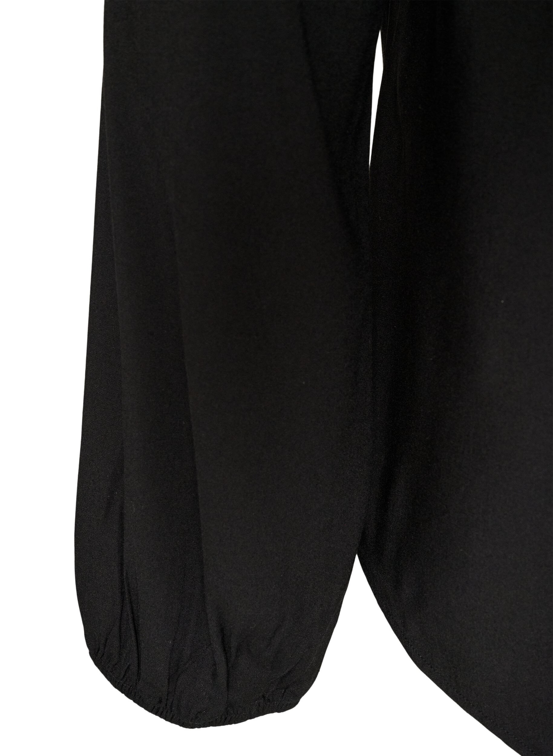 ZizziViskosebluse med V-hals og lange ermer, Svart, Packshot image number 3