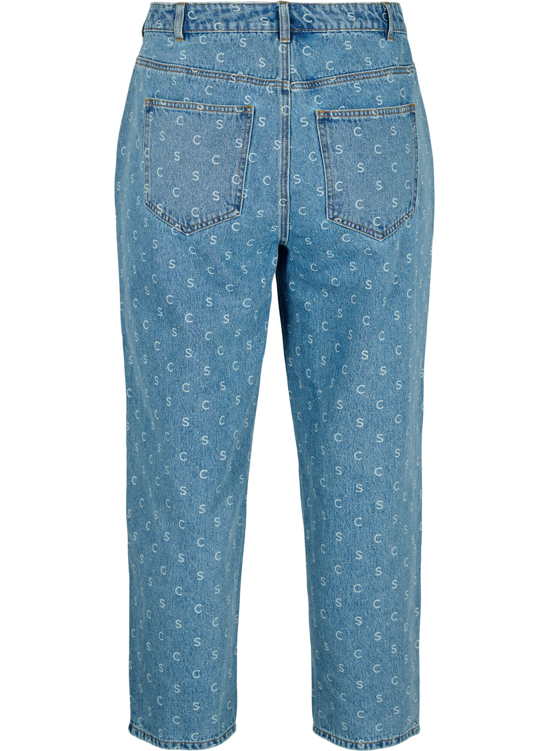 Zizzi Cropped jeans med trykk og h&oslash;y midje, Blue denim, Packshot image number 1