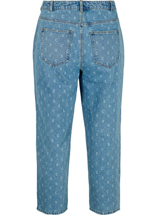 Zizzi Cropped jeans med trykk og høy midje, Blue denim, Packshot image number 1