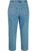 Cropped jeans med trykk og høy midje, Blue denim, Packshot image number 1