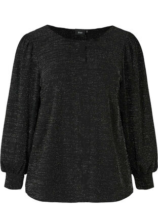 Langermet bluse med glimmer, Black, Packshot image number 0