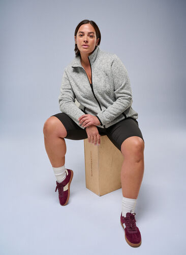 Zizzi Jersey cardigan med høy krage og glidelås, Grå, Image image number 0