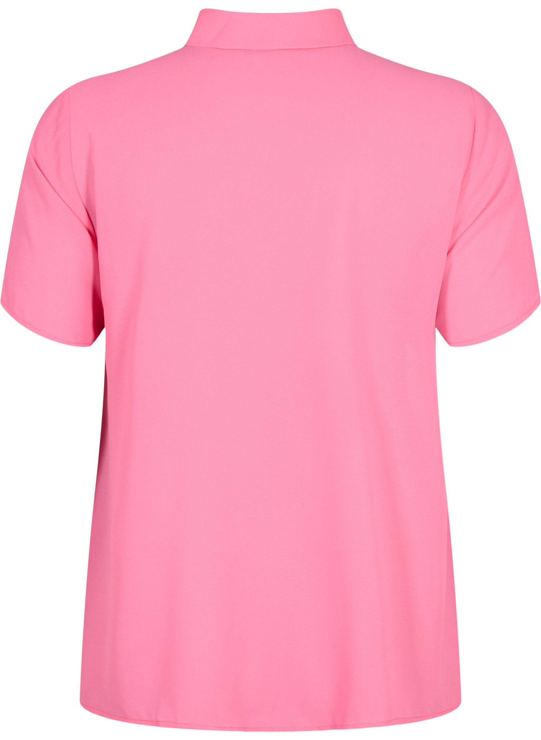 Zizzi Kortermet skjortebluse med volanger, Pink Power, Packshot image number 1