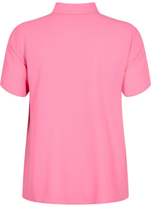 Kortermet skjortebluse med volanger, Pink Power, Packshot image number 1