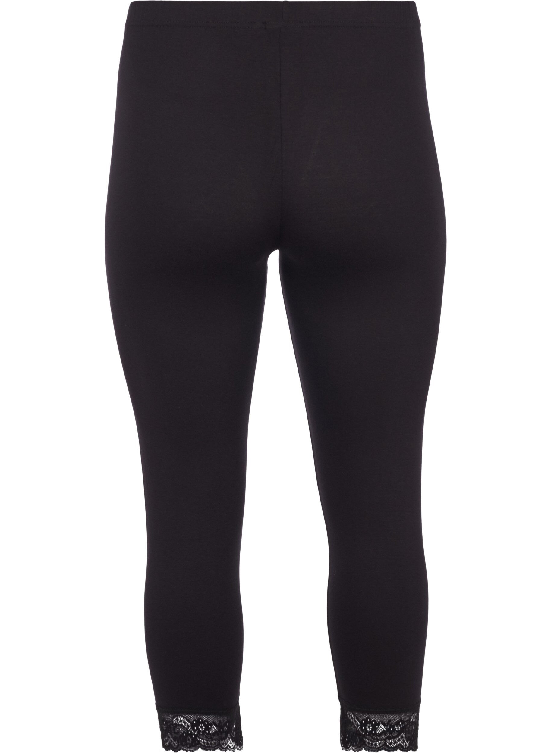 ZizziBasis 3/4-leggings med blondekant, Svart, Packshot image number 1