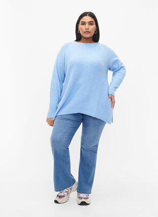 Melert-genser med splitt i siden, Blue Bell/White Mel., Model image number 2