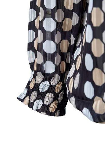 Mønstrete bluse med smock, Black Dots AOP, Packshot image number 3