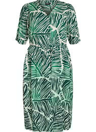 Midikjole med trykk og knytebelte, Gr&oslash;nn