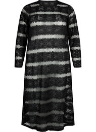 Midi-kjole med blonder og gjennomsiktig mesh, Black