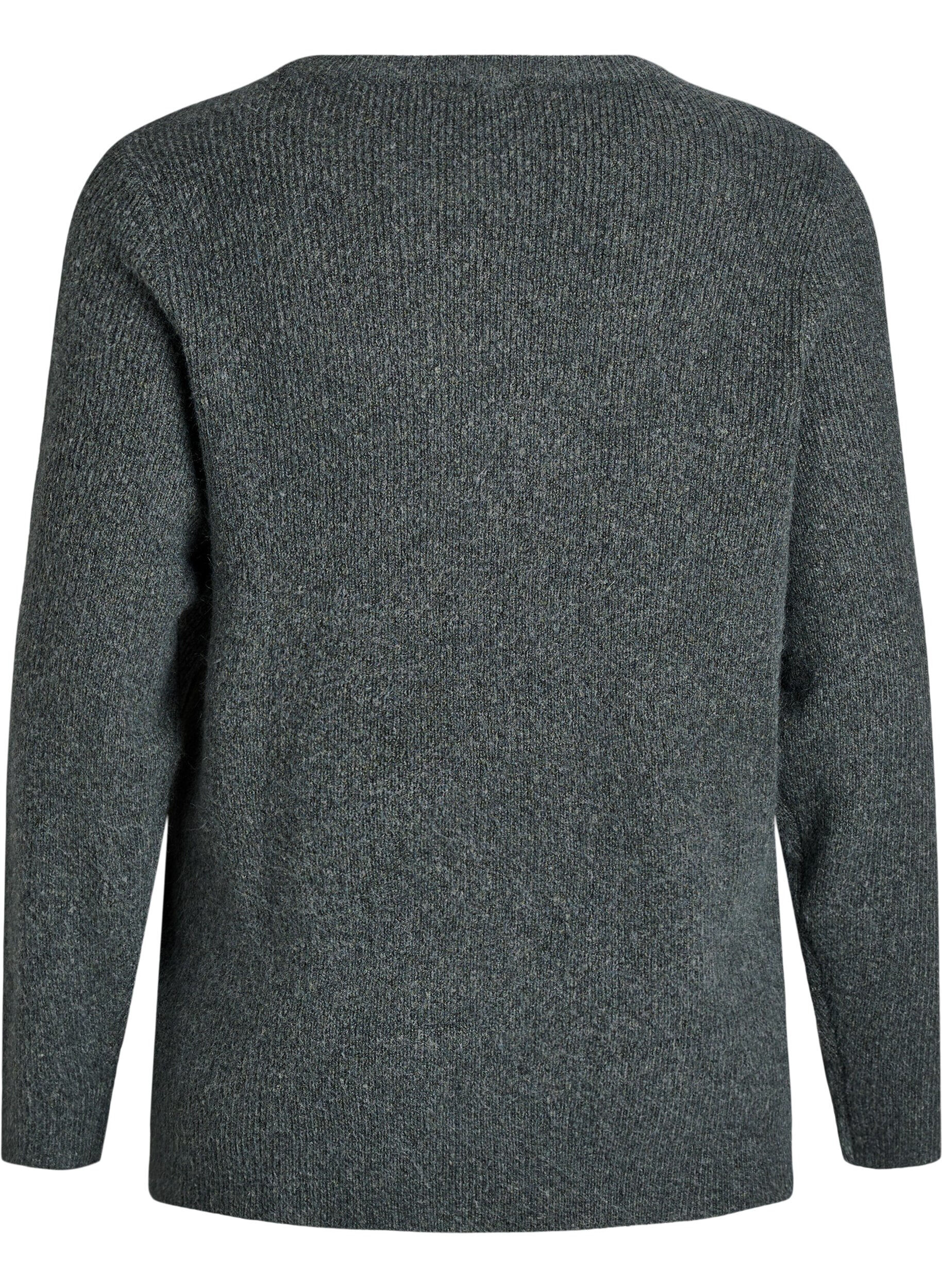 Zizzi Melert strikkebluse med rund hals, Gr&oslash;nn, Packshot image number 1