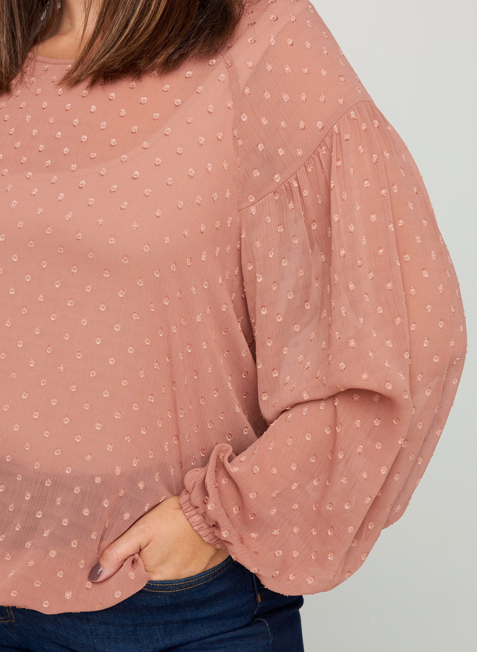 Zizzi Langermet bluse med smock, Burlwood, Model image number 2