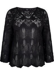 Strikket bluse med hullmønster, Black