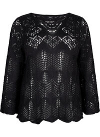 Strikket bluse med hullmønster, Black Strikket bluse med hullmønster