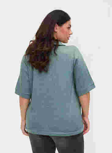 Melert T-skjorte med krage, Green Melange, Model image number 1