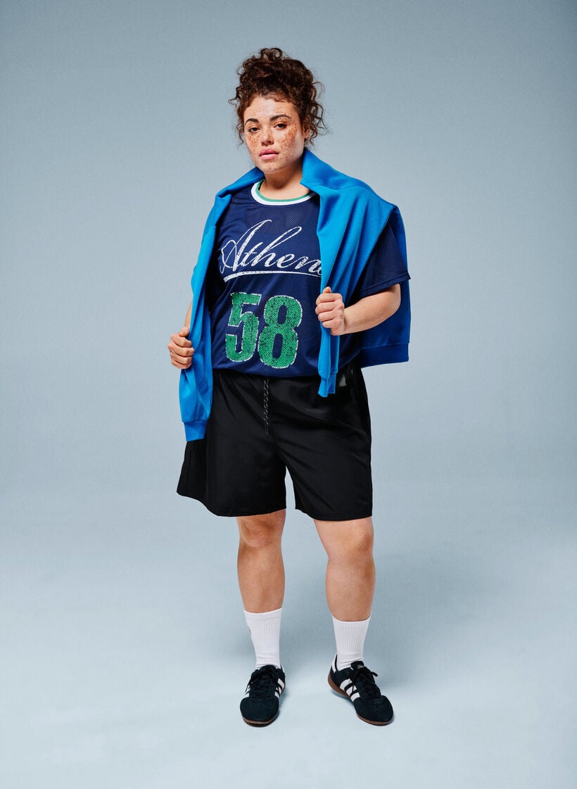 Treningsshorts med innershorts og en lomme til telefonen, Svart, Image