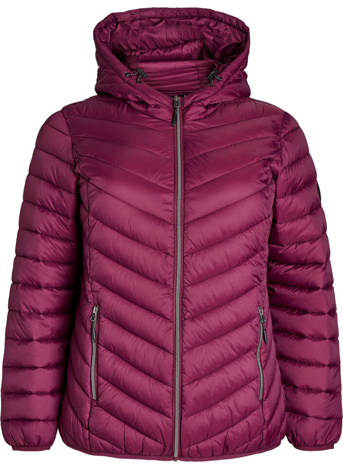 Lett jakke med hette, M&oslash;rk Bordeaux, Packshot image number 0