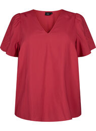 Kortermet bluse i viskose med broderi, Tango Red