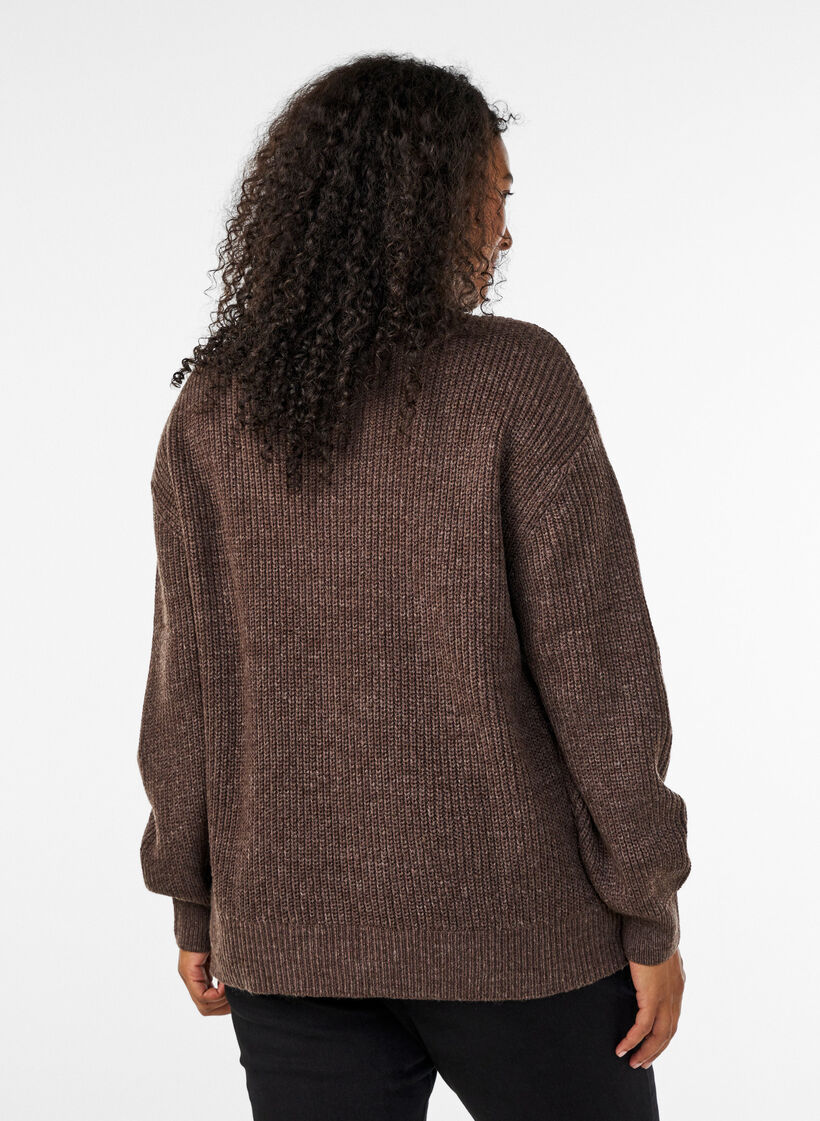 Strikket genser med h&oslash;y hals og glidel&aring;s, Brun, Model image number 2
