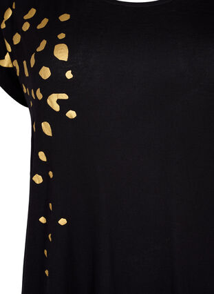 Kortermet T-skjorte i viskose med gullmønster, Black Gold , Packshot image number 2
