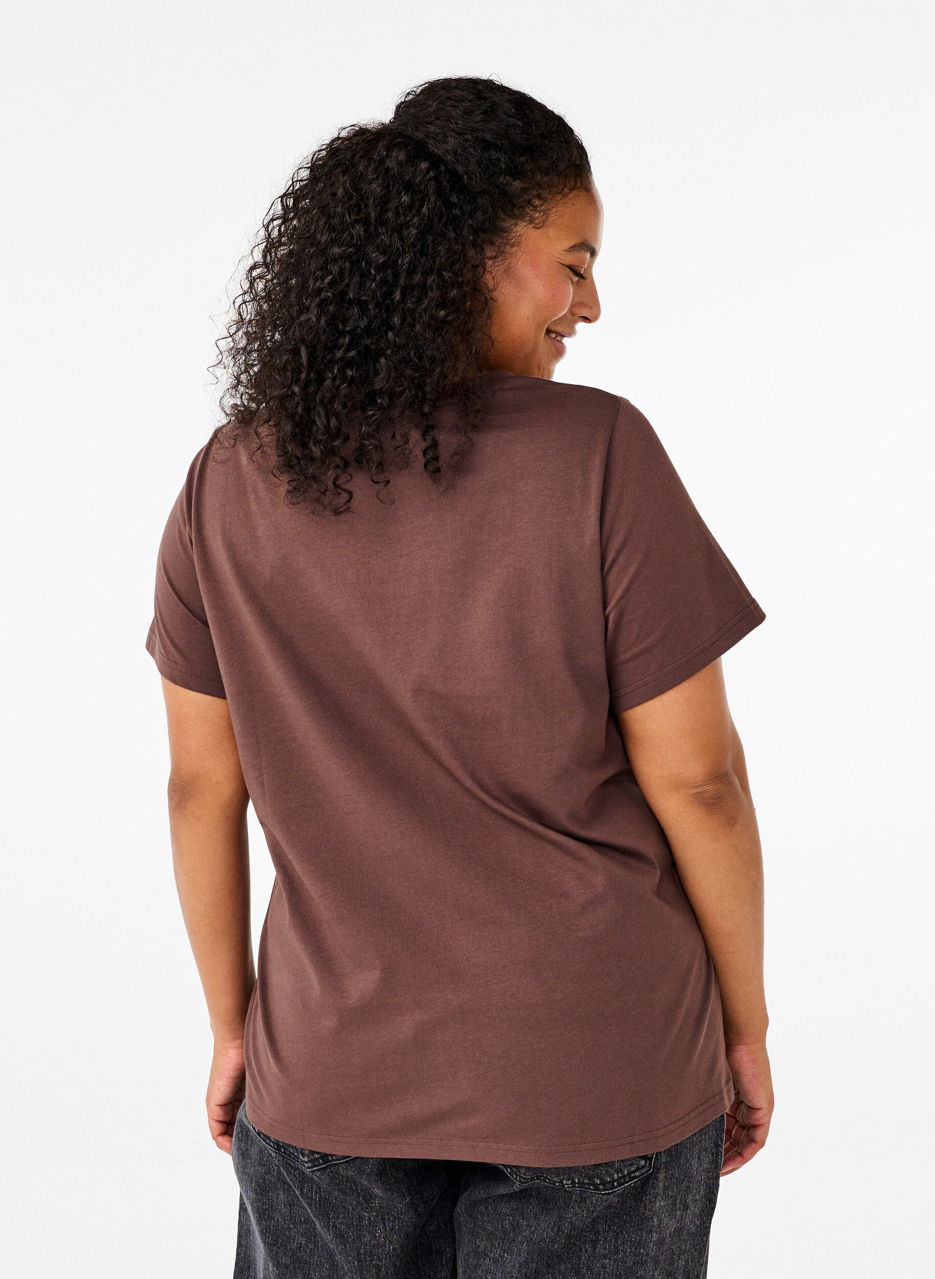 Zizzi T-skjorte i bomull med sl&oslash;yfe, C. Martini W. Black, Model image number 1