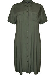 Lang skjortekjole med korte ermer, Gr&oslash;nn