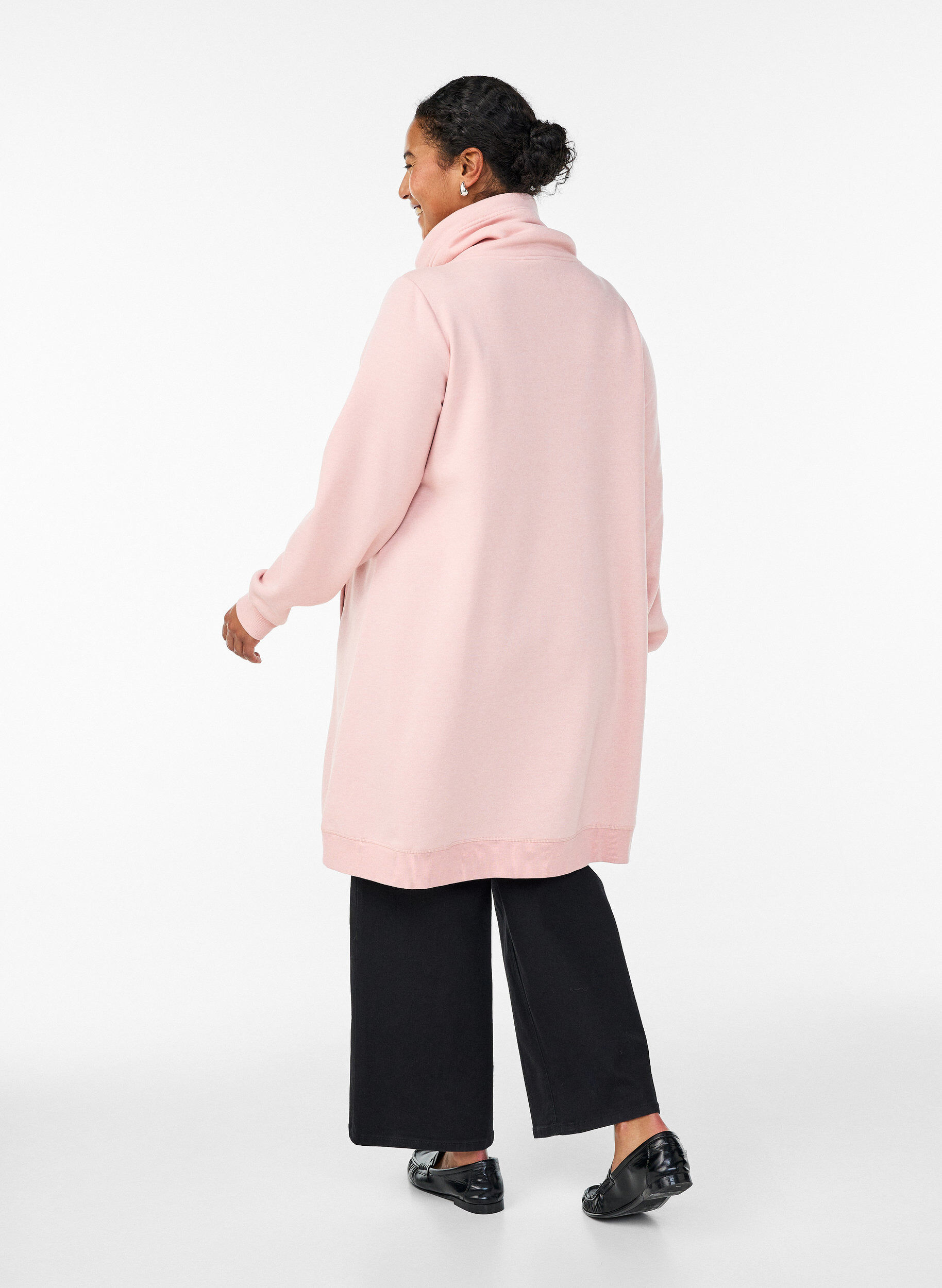 ZizziKort genserkjole med h&oslash;y hals og lommer, Rosa, Model image number 2
