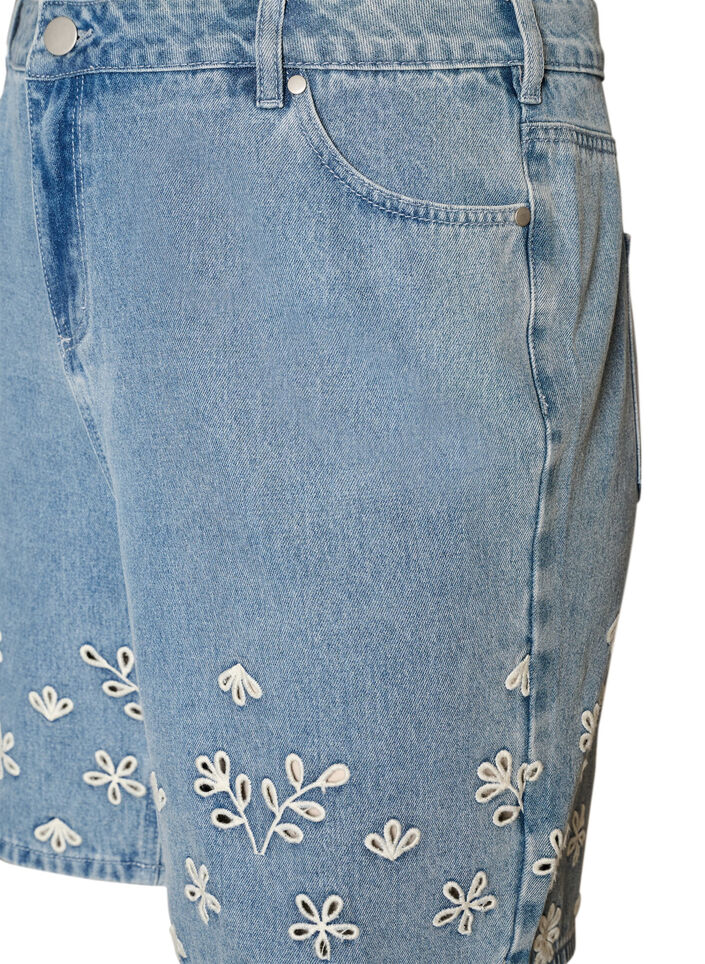 Denimshorts med broderie anglaise og h&oslash;y midje, Bl&aring;, Packshot image number 2