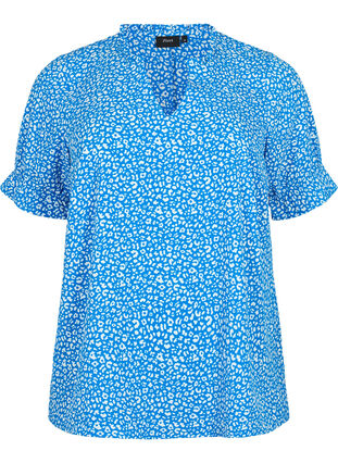 Kortermet bluse med print (GRS), Blue Ditsy, Packshot image number 0