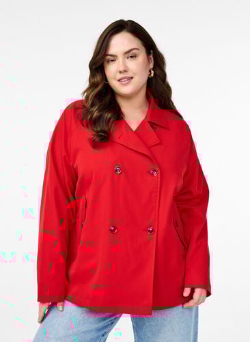 Zizzi Kort trenchcoat med lommer, Rød, Model image number 0