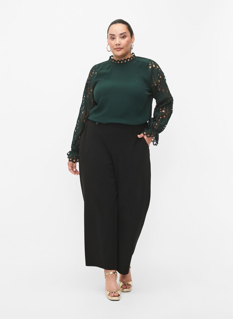 Bluse i viskose med crochet ermer, Scarab, Model image number 2