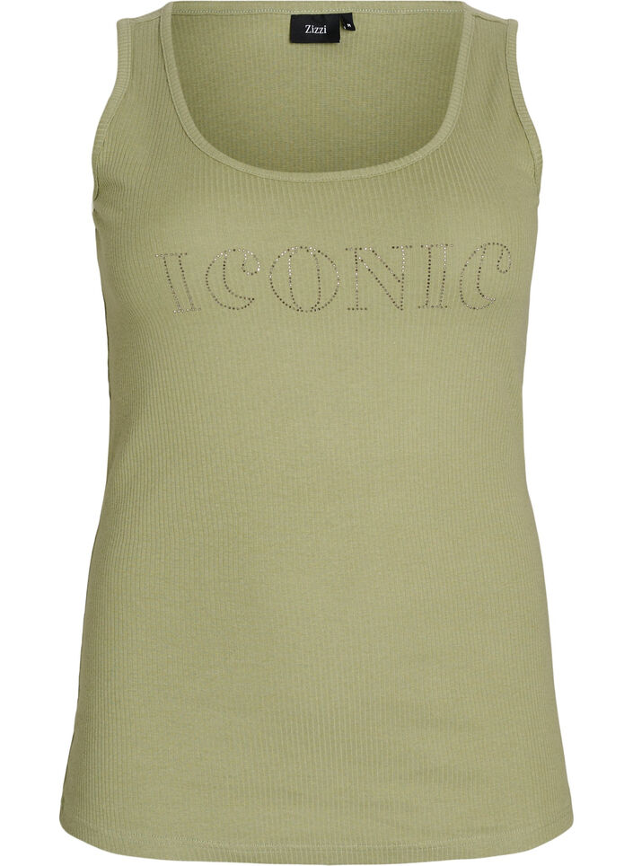 Singlet med strass og smal passform, Grønn, Packshot image number 0