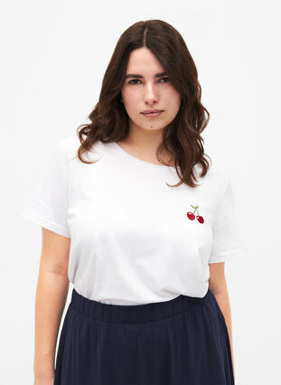 T-skjorte i bomull med broderte kirsebær, B.White CherryEMB., Model image number 0