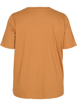 Kortermet T-skjorte i et ribbet materiale, Pecan Brown, Packshot image number 1