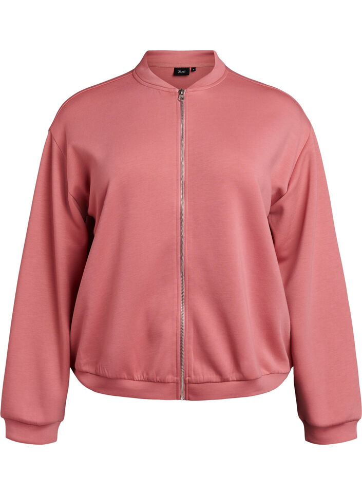 Bomber cardigan med glidel&aring;s, Rosa, Packshot image number 0