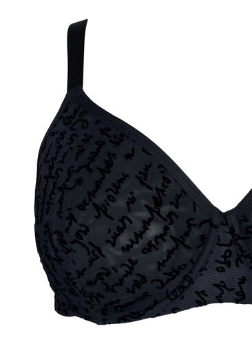 Heldekkende BH med teksttrykk, Black, Packshot image number 2