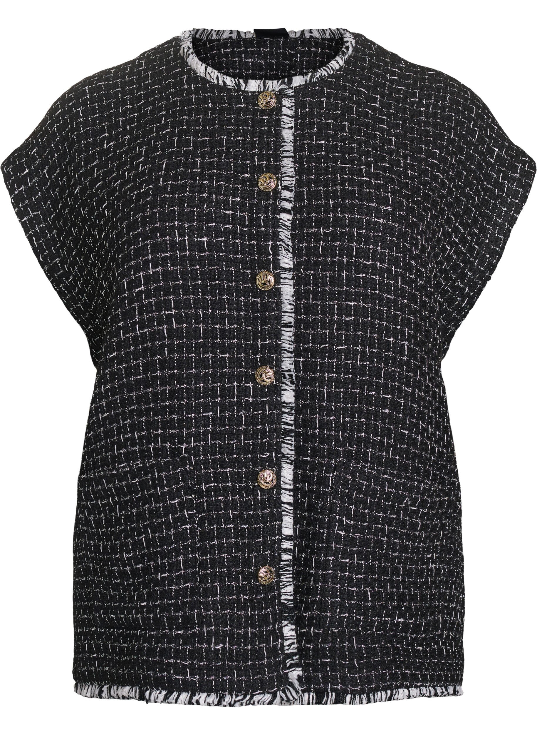 ZizziRutete vest med dekorative knapper, Svart, Packshot image number 0