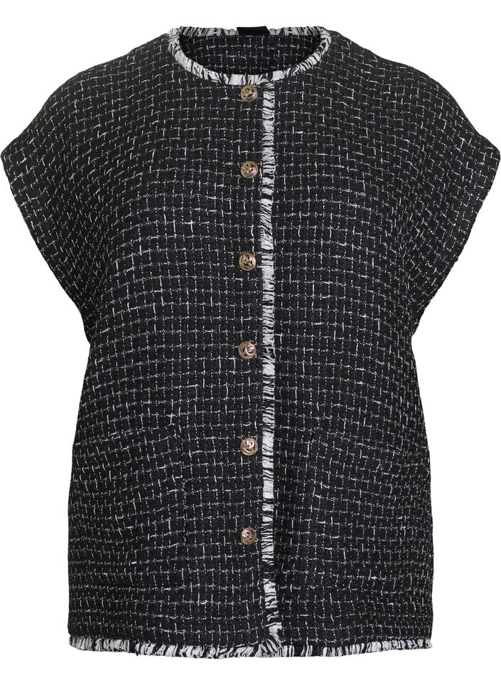Rutete vest med dekorative knapper, Svart, Packshot image number 0