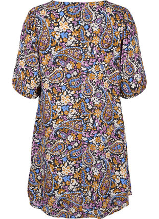 Kortermet viskosekjole med paisleymønster, Black G. Sky Paisley, Packshot image number 1